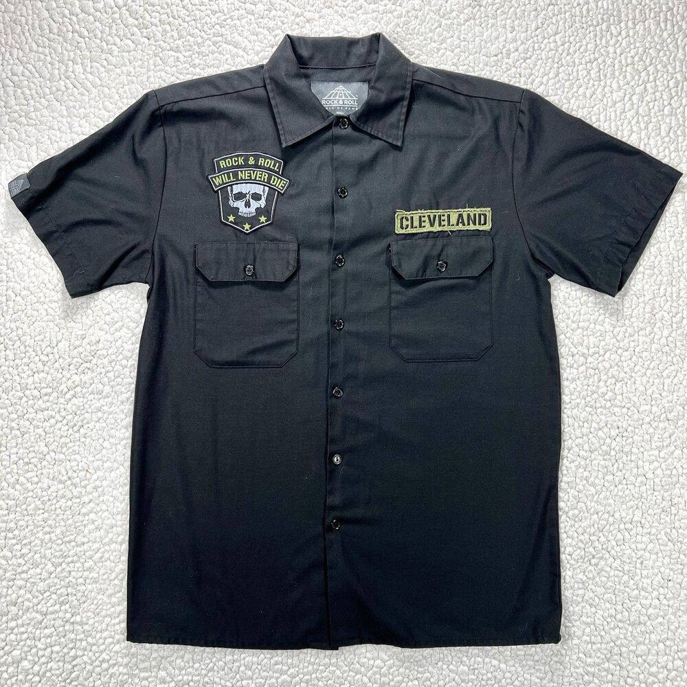 Rock & Roll Hall‎ of Fame Mechanic Work Shirt Size S Americana Rebel Edgy Biker